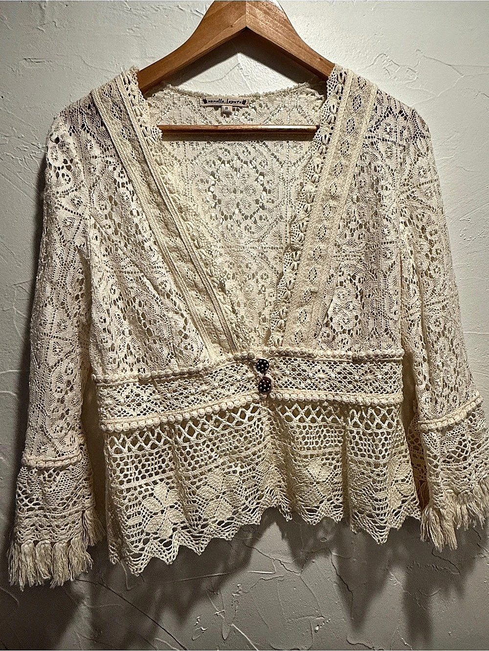 Nanette Lepore Lace Fringe Cardigan Cream Size 10 Like New